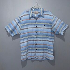 The Territory Ahead Shirt Mens XXL Blue Cotton Striped Short Sleeve Boho Casual